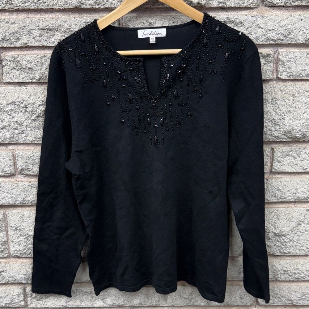 Black Beaded Long Sleeve Top